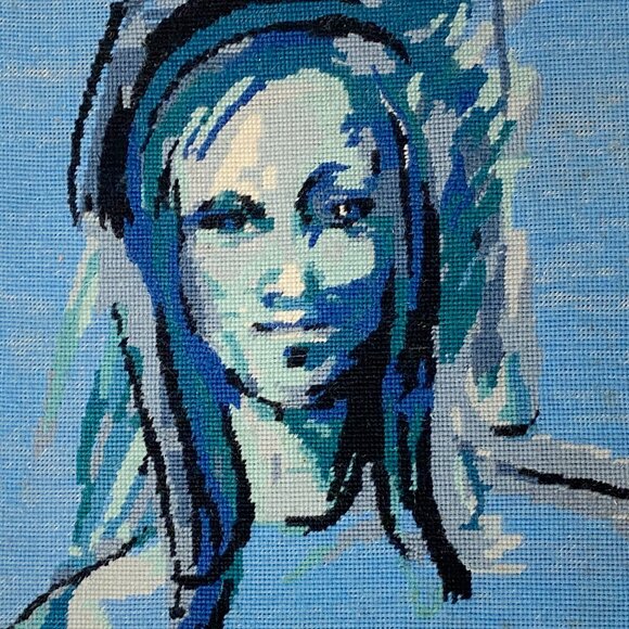 Vintage MCM Mysterious Blue Woman Tapestry Portrait by Penelope, Titled 'Farida' - Picture 2 of 5